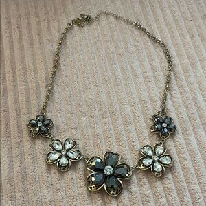 Gold-Tone Floral Crystal Necklace in Clear and Smoky Gray - Unbranded